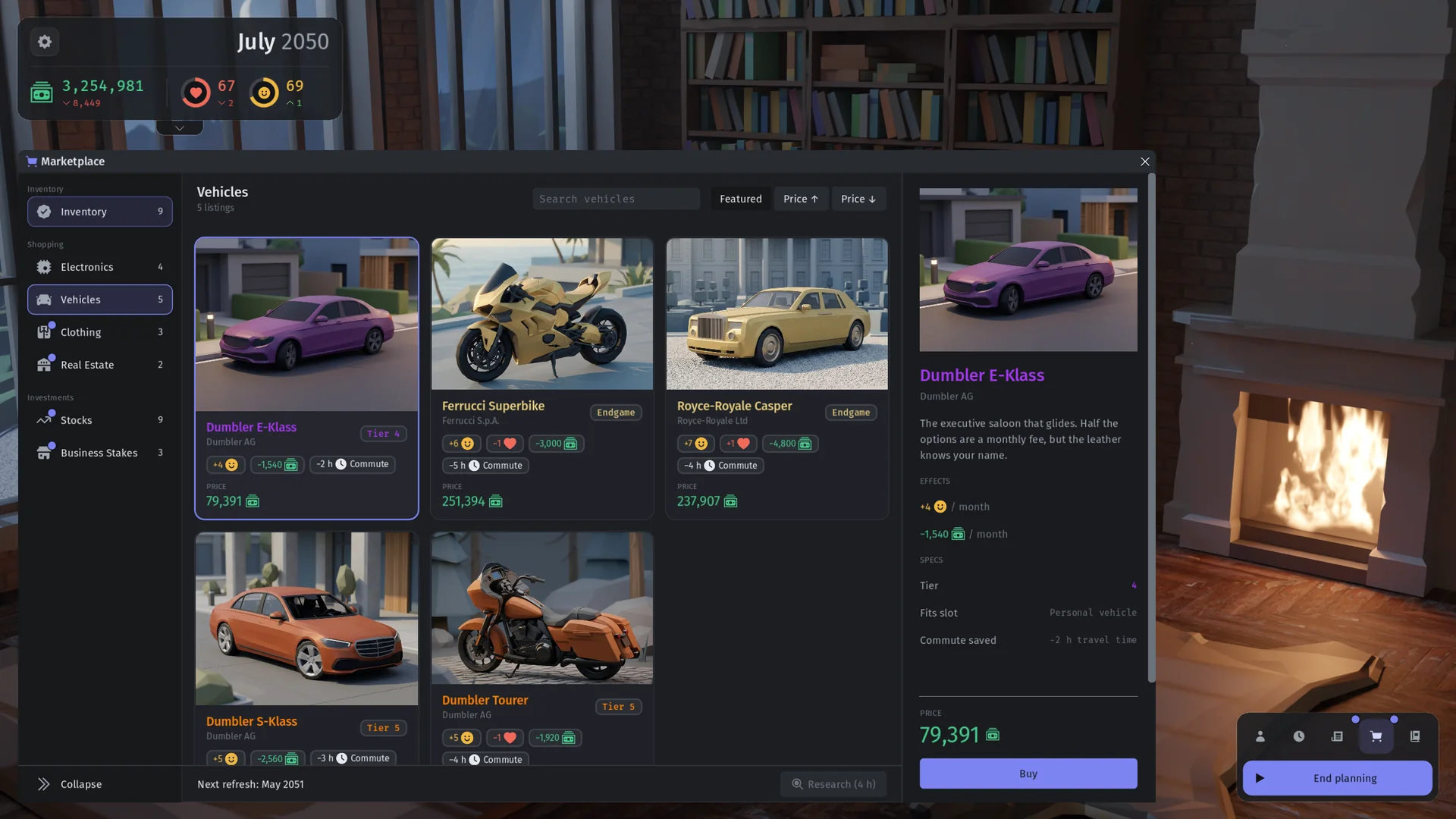 A marketplace screen in Net Worthless