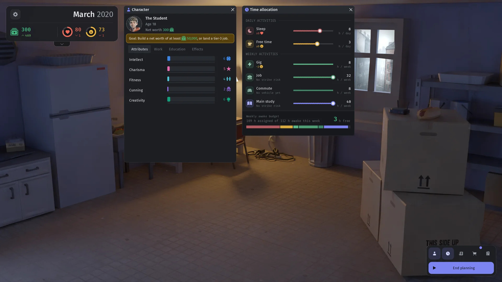 Monthly planning screen in Net Worthless