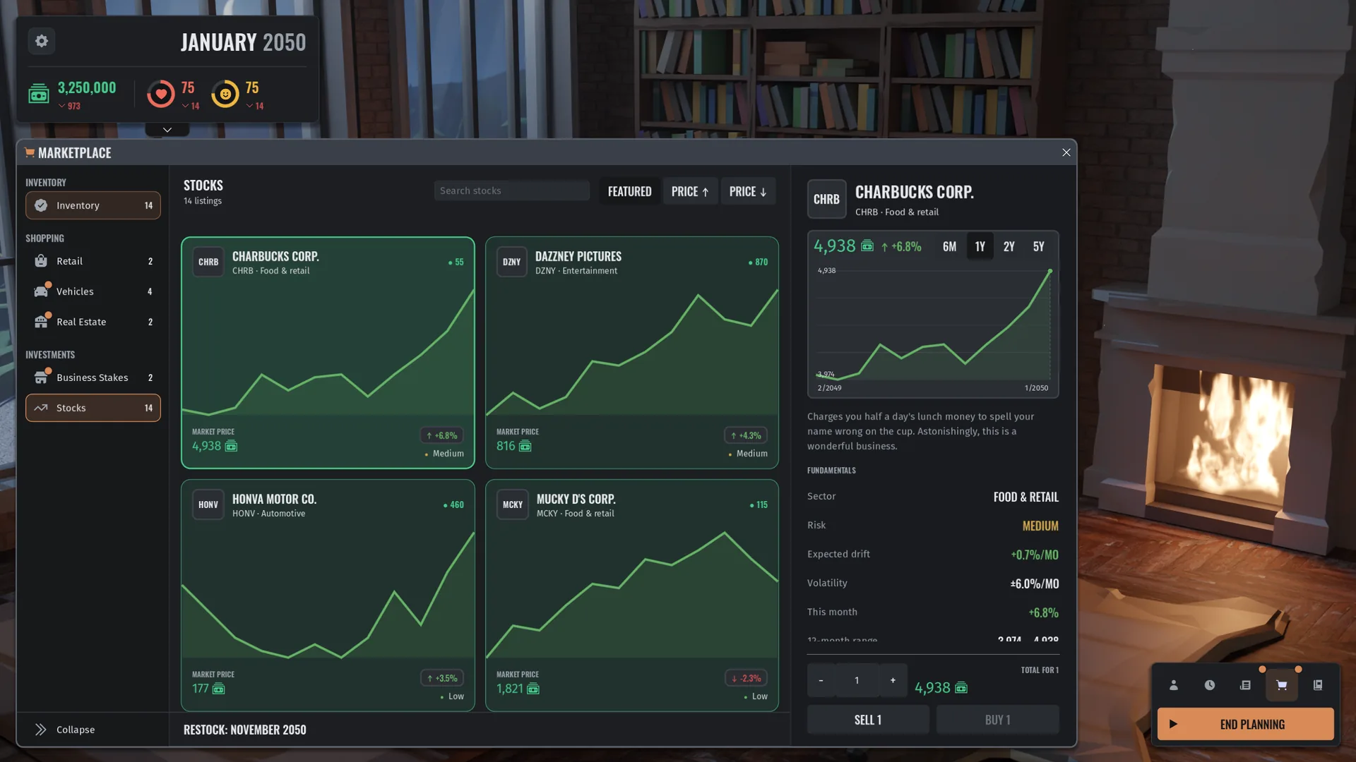 The stock market screen in Net Worthless